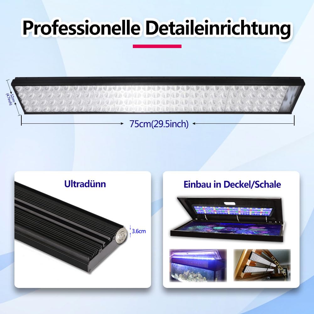 PopBloom H75 WiFi Meerwasser LED Lampe, Vollspektrum Led Aquarium Beleuchtung für Reef Coral SPS/LPS Fischaquarium, APP unterstützt Deutsch (75cm für 75-90cm)