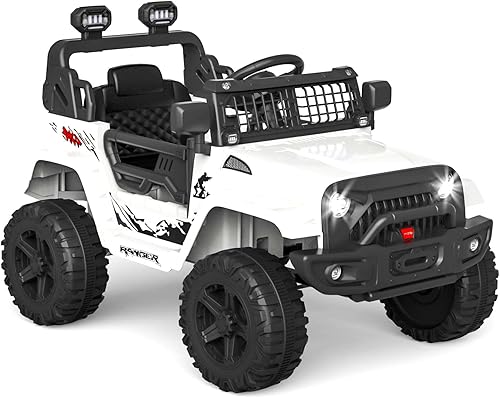 Miniatura 2 de Jojoka Camión eléctrico con control remoto, suspensión de resorte, luces LED, Bluetooth, 2 velocidades, juguetes para niños de 3 a 8 años (blanco)