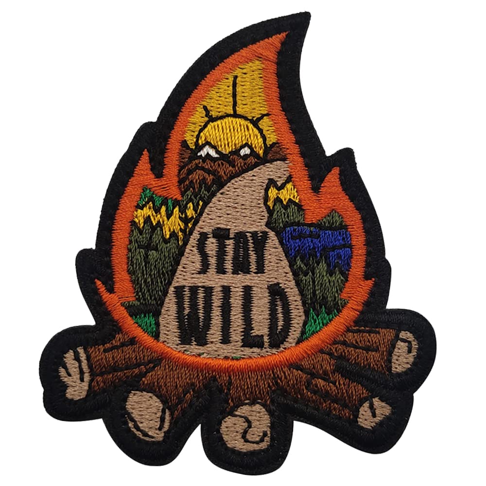 Stay Wild Fire Patch Morale Patch Military Tactical Patch | Luupatchy Sew On Hoop and Loop Embroidered Patch for Adult Kids DIY Accessories for Jeans Jackets Clothes Hats Backpack & T-Shirts