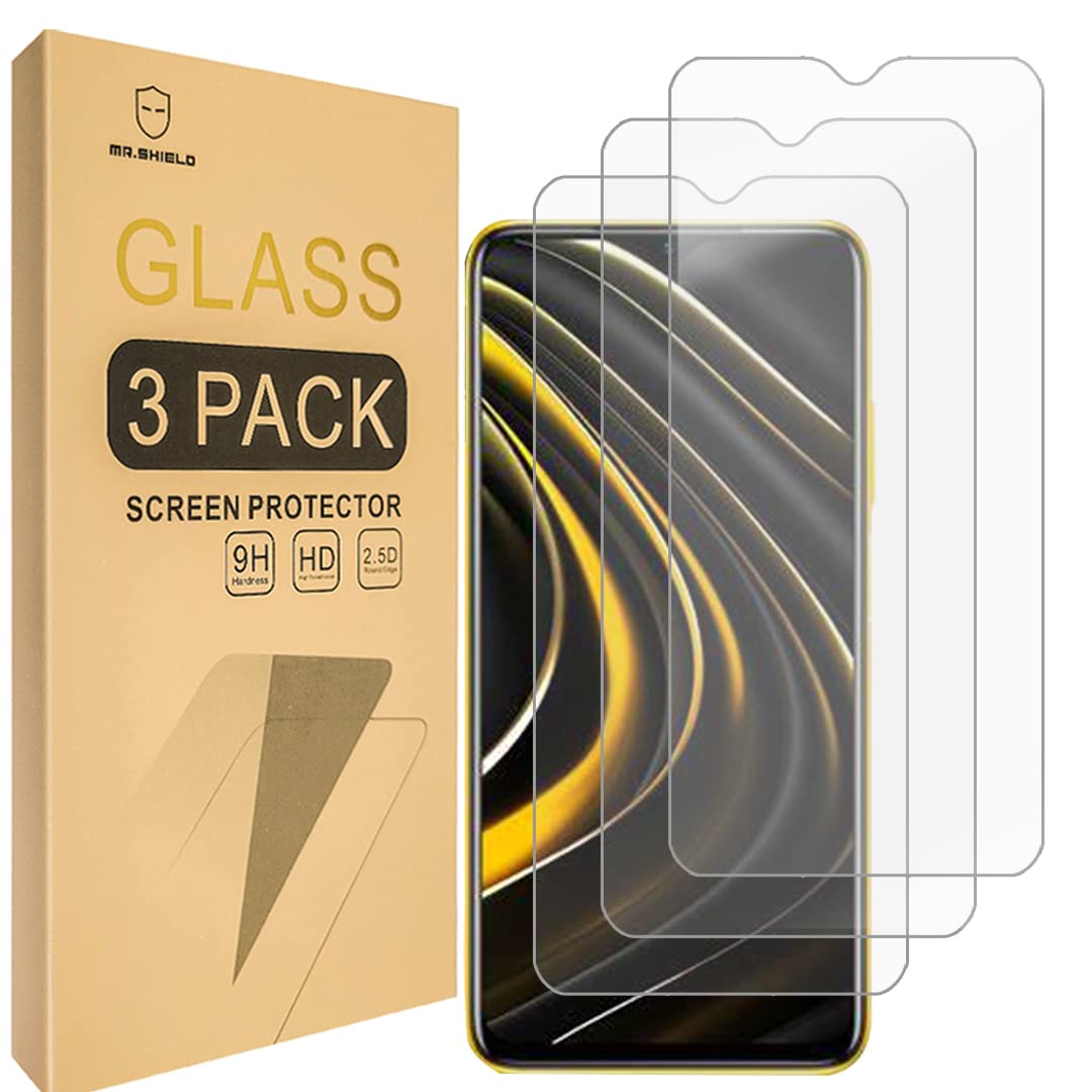 Mr.Shield [3-Pack] Designed For Xiaomi Poco M3 [Upgrade Maximum Cover Screen Version] [Tempered Glass] [Japan Glass with 9H Hardness] Screen Protector with Lifetime Replacement