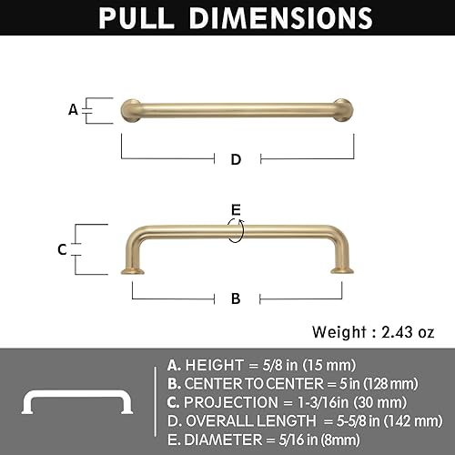 Miniatura 2 de Yanxia Juego de 12 manijas de gabinete de latón antiguo de 5 pulgadas de centro a centro, tiradores de cajón atemporales para renovación de muebles