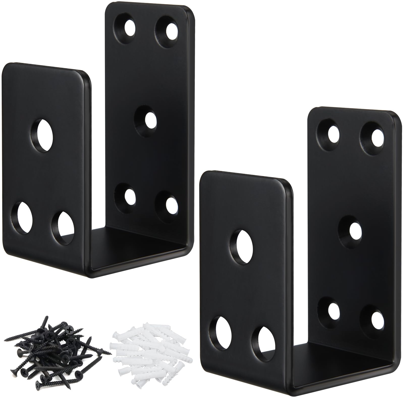 Door Barricade Brackets, Heavy Duty Door Security Bar, Open Security Bar Holder U Brackets, Fits 2 x 4 Lumber for Door Brace, Home, Garage, Barn, Shed, Gate Security, Black (U-01, 2 Pack)-image-28