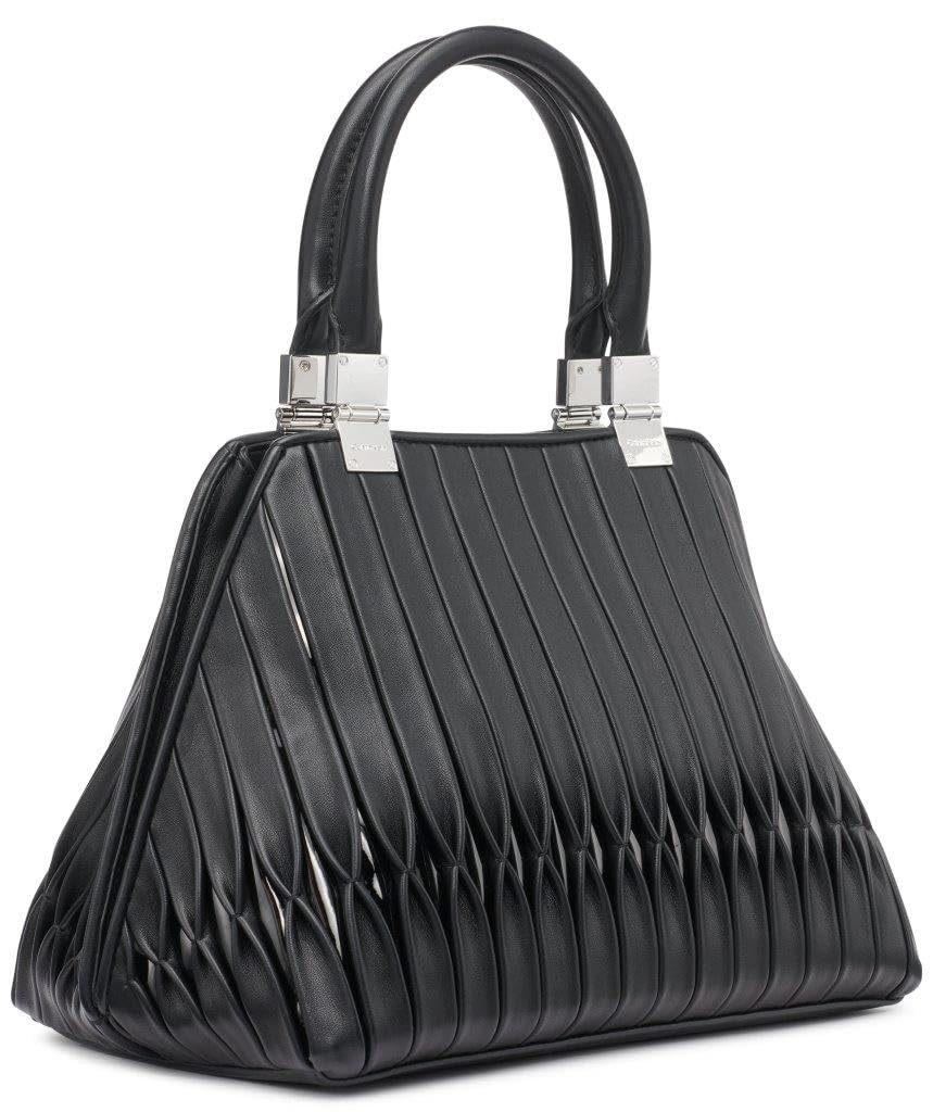 Calvin Klein Women's 2 in 1, Mujer Granite Geometric Satchel – 2 en 1, Ribetes Negros y Plateados, Talla única