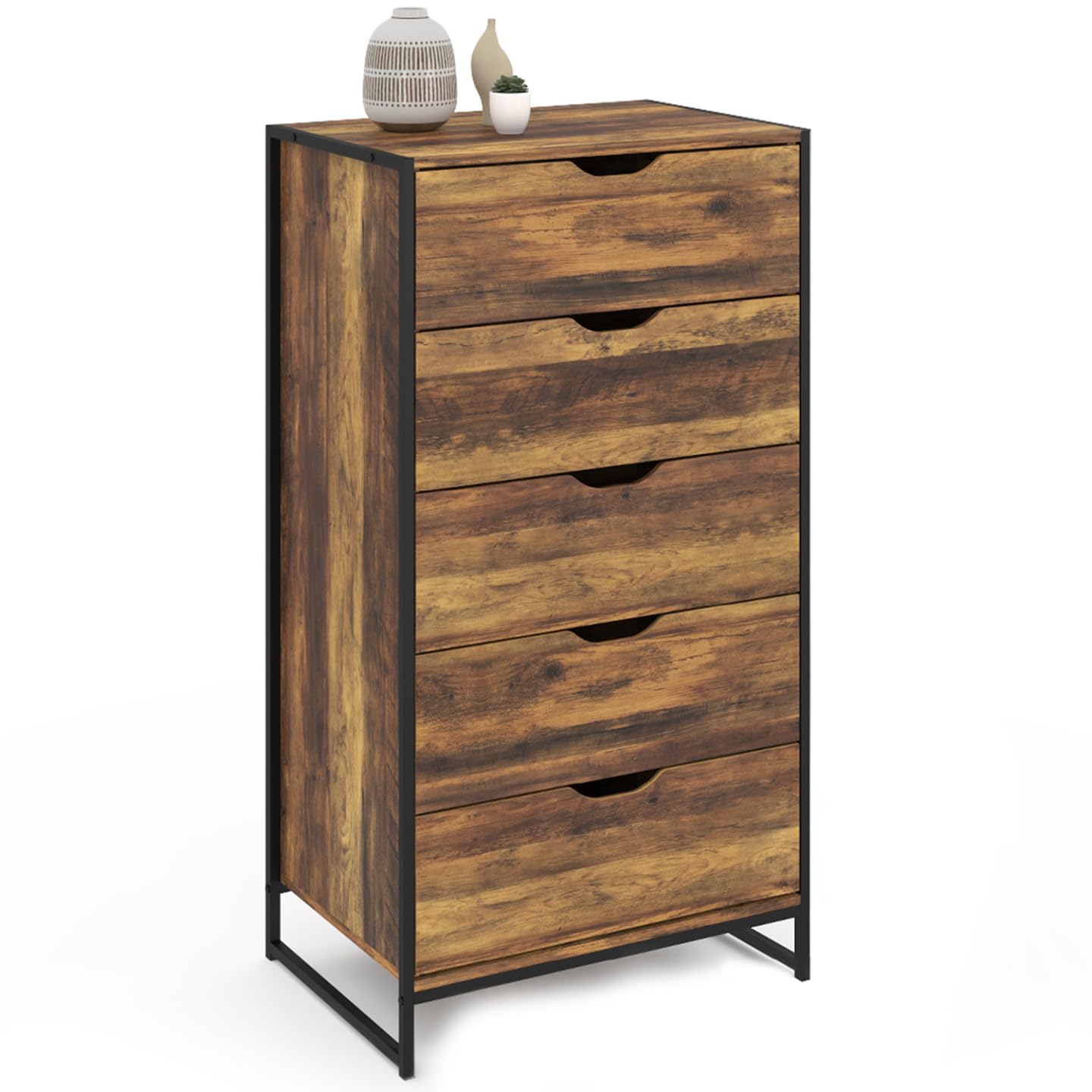 IDMarket - Chiffonnier 5 tiroirs Hawkins 60 cm Commode semainier Bois foncé Design Industriel