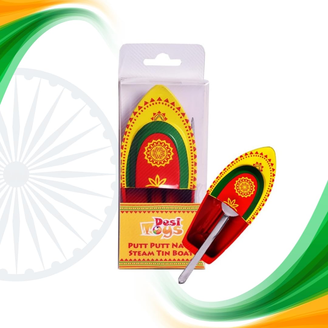 Putt Putt Nav|Pop Pop Steam Boat|Yellow & Red Colour|Classic Indian Toy|Nostalgic Tin Water Toy|Free Candle & Pipette|Supported by Flame|‎Size: 14 x 6.5 x 3 cm