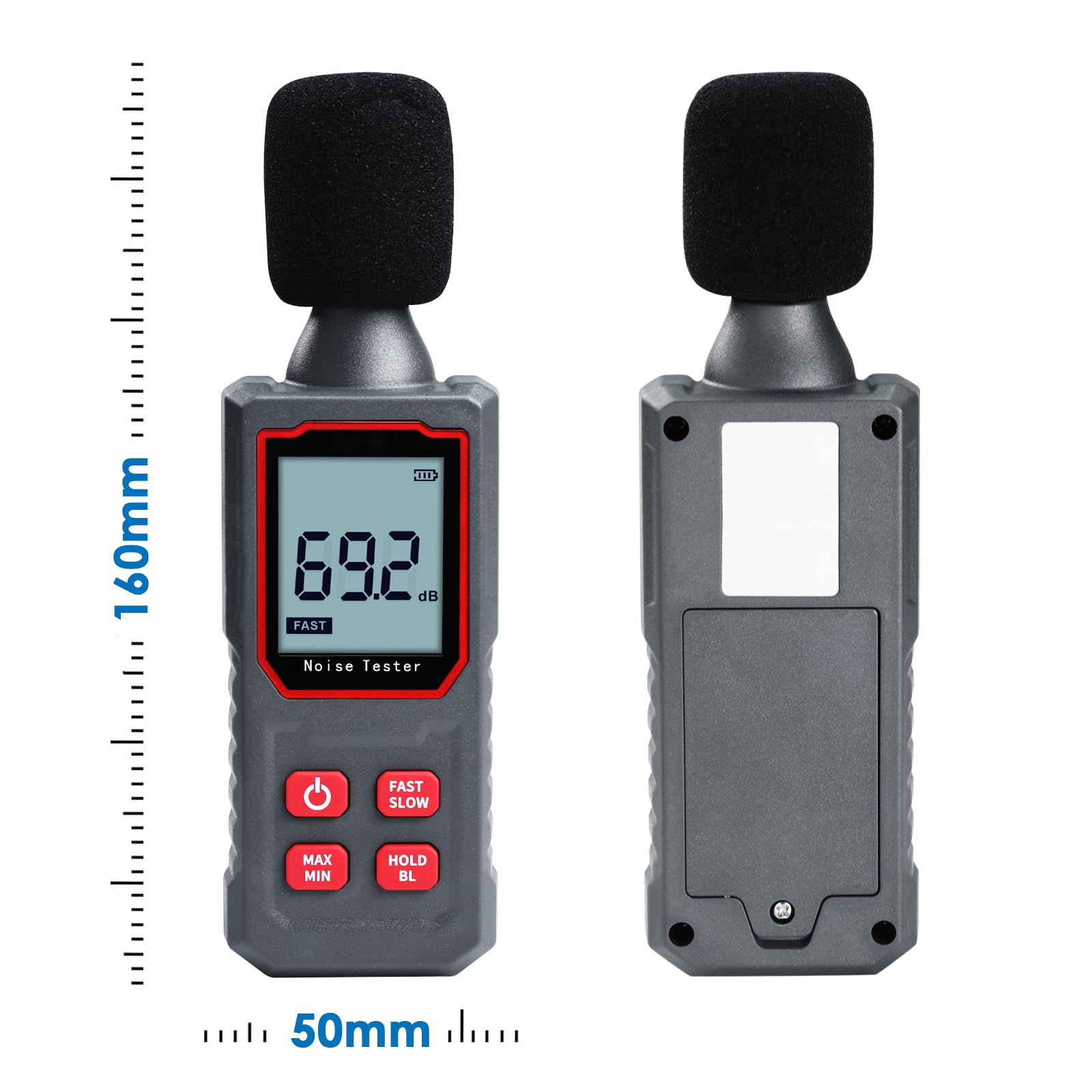 Sonomètre numérique haute précision Plage de mesure de 30 à 130 dBA – Decibel mètre pour test de réponse rapide – Testeur de bruit avec écran LCD HD – Idéal pour la surveillance de l'environnement