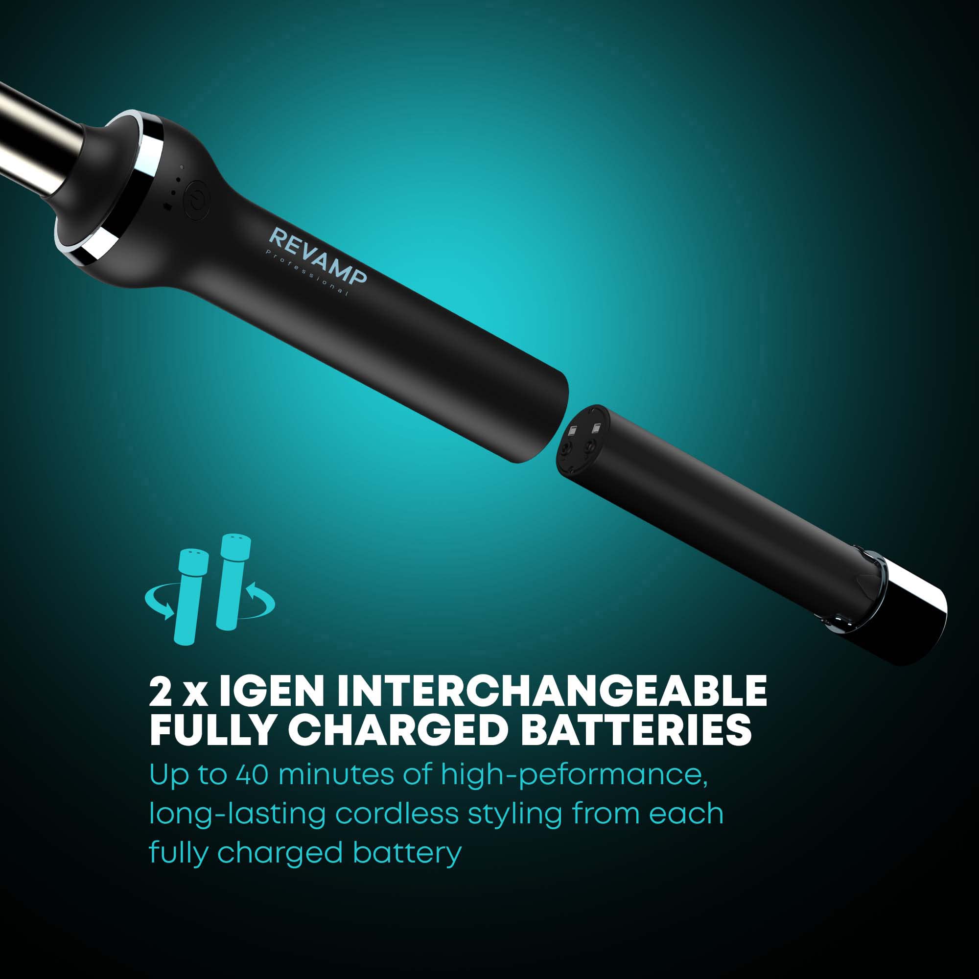 REVAMP iGen Progloss kabelloser Keramik-Lockenstab – Mühelos perfekte Locken, variable Temperatureinstellung, mit Progloss-Ölen angereicherter 25-mm-Keramikstab, hitzebeständige Hülse enthalten