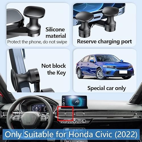 Miniatura 5 de LUNQIN Soporte para teléfono de coche para Honda Civic 2022 2023 2024 Accesorios de automóvil, decoración interior, soporte para teléfono celular