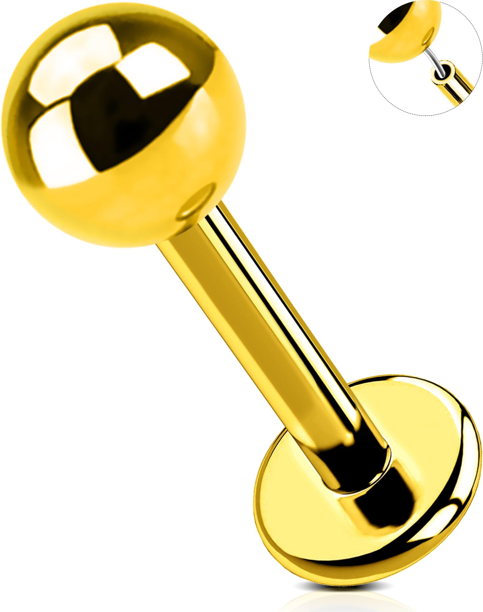 OUFER Body PiercingPush In Labret Piercing Stud Titanium Lip Bar 16G Helix Tragus Conch Earrings Jewellery Threadless Gold Flat Back Labret Lip Earrings