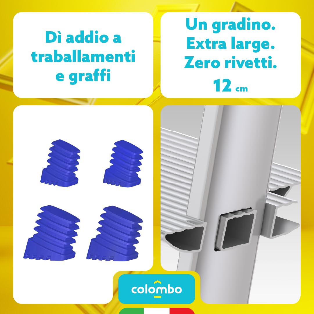 Colombo Scala Alluminio Atlantica 3/4/5/6/7/8 Gradini | Scala 6 Gradini Extra Large 12cm con Piattaforma Antiscivolo e Vaschetta Portautensili | Conforme EN131 TÜV-GS | Portata 150kg | Made in Italy