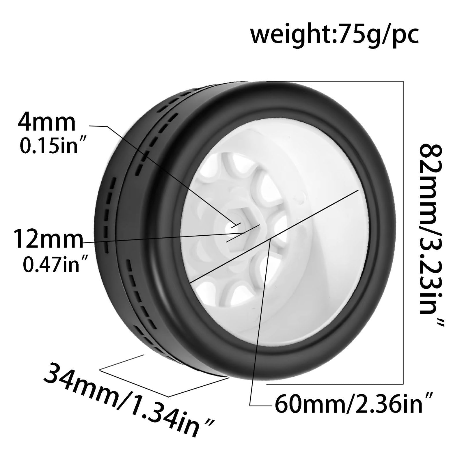 para HPI WR8 para HSP CNE DRX para Carisma para Kyosho para Tamiya para MJX 1/8-1/9 RC Piezas Coche Neumáticos Derrape para Rally Neumáticos Goma Hexagonal 12mm Piezas para RC