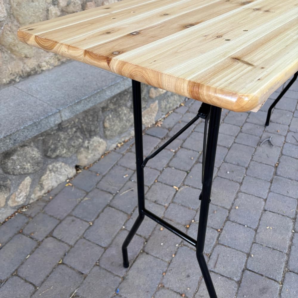 EME Mesa Plegable de cervecería de 200cm x 60cm x 113cm Tablero de Madera Pino de 24 mm de Grosor y Estructura de Acero - Mesa cervecera fácil Plegado y Transporte