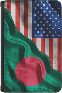 America Flag Bangladesh Bangladeshi Flag Passport Holder Travel Wallet PU Leather Case Protector Cover Credit with Card Slots for Women and Men