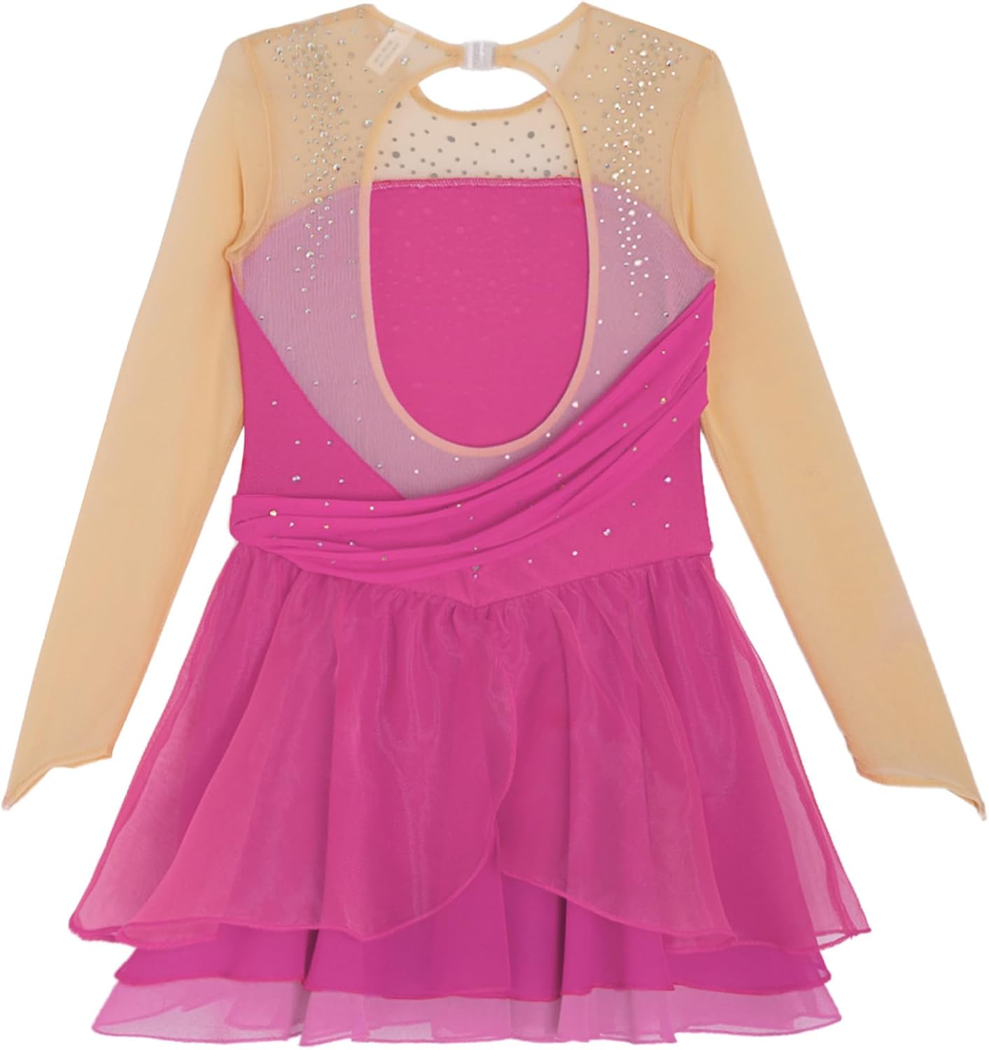 Kids Girls Ice Figure Skating Dress Ballet Dance Leotard Shinny Long Sleeve Tutu Skirt Lyrical Dancewear