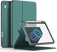 Vista 1 de Funda giratoria para iPad (A16) 11ª generación de 11 pulgadas 2025/10ª generación de 10.9 pulgadas 2022 con soporte para lápices, cubierta Verde