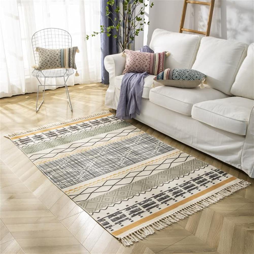 Icole Dywan, vintage bawełna dywanik, ręcznie tkane frędzle dekoracyjne dywany wycieraczka, wewnętrzne białe dywaniki do salonu, łazienki, sypialni (120 x 180 cm)