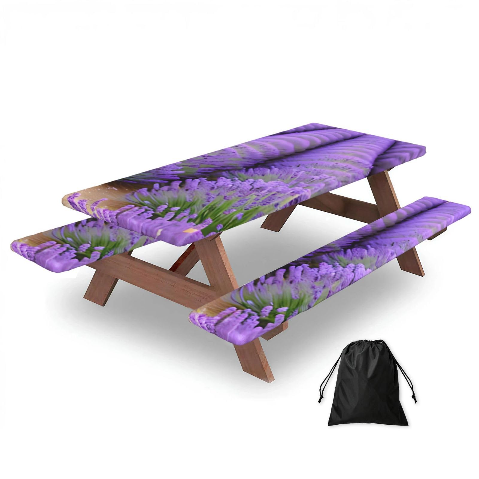 AYYQWE Romantic Lavender Print Picnic Table Bench Cover Outdoor Garden Party Decor Daily Accessory Gift