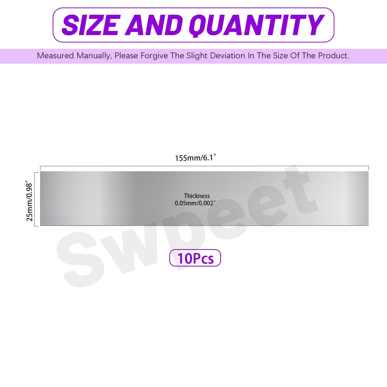 Swpeet 10 pezzi Kit di spessori in acciaio inossidabile 304, strisce sottili 1"×6"×0,002" per riempimento spazi