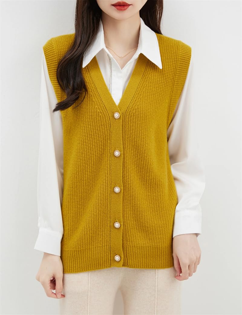 Chaleco de lana para mujer, cuello en V, sin mangas, de punto, suéter, chaleco