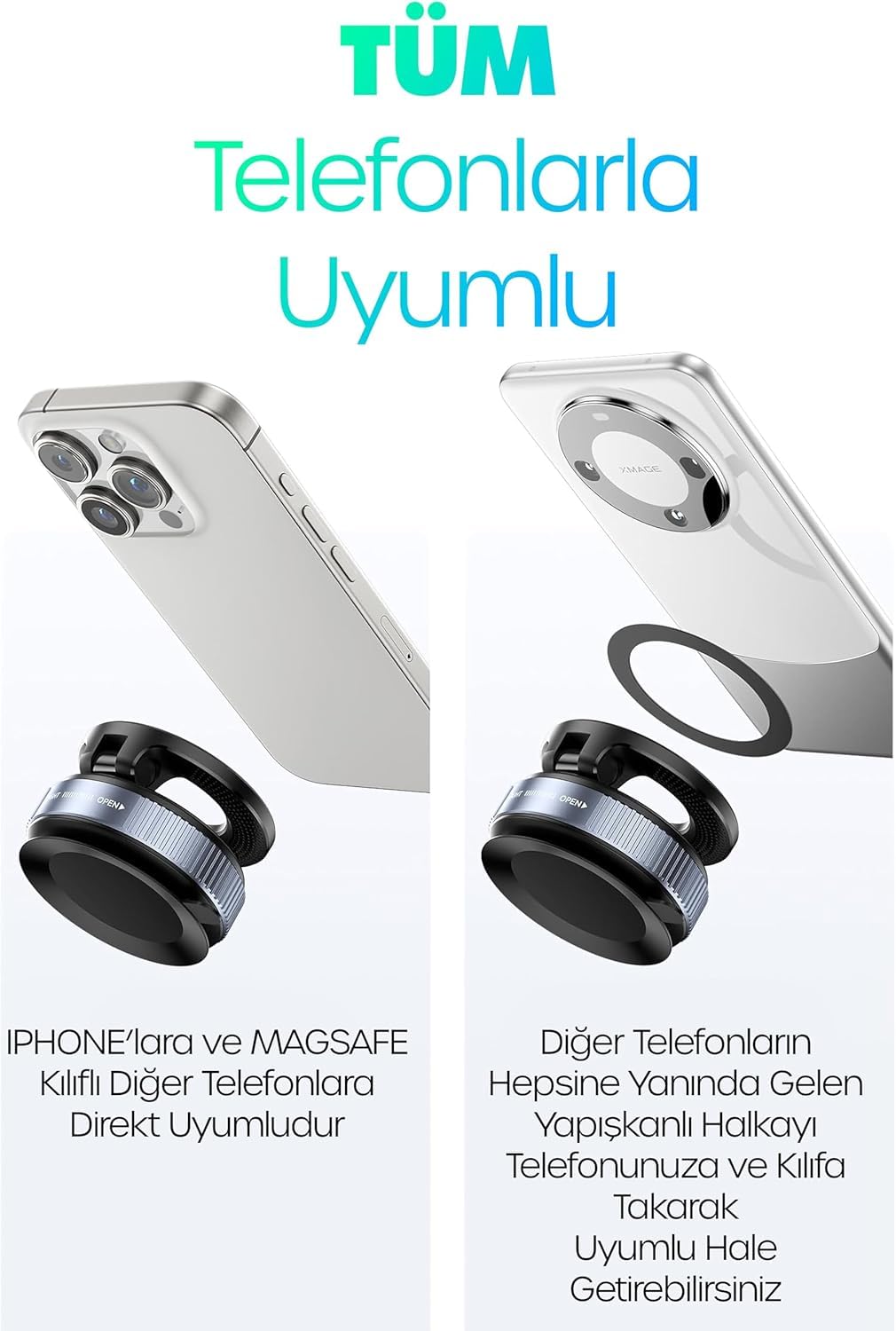Orret Home MagSafe Uyumlu Araç Telefon Tutucu – 360° Dönebilen Vantuzlu Mıknatıslı Telefon Tutucu, Vakumlu Güçlü Taban, iPhone MagSafe ve Android Uyumlu, Araç İçi, Ofis, Spor Salonu Kullanımı İçin
