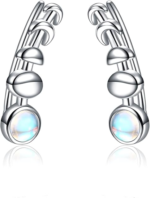 925 Sterling Silver Moon Phase Ear Crawler Cuff Earrings Ear Climber Hypoallergenic Earrings