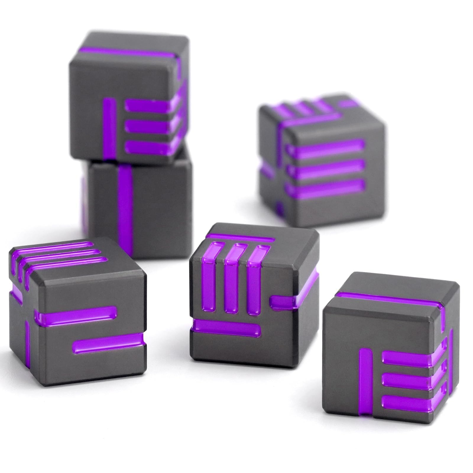 D6 Metal Dice, 16mm 6 Sided Dice Set, ZHOORQI 6Pcs/Set Tech-Themed New Concept Lines Dice for Dungeons and Dragons DND GiftsD6-Gun Purple