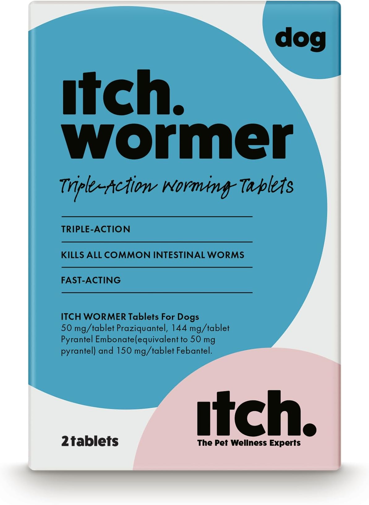 – Itch Dog Wormer Tablets for Dogs 3kg-19kg - 2 Tablets - Treats Roundworms, Tapeworms, Hookworms & Whipworms - Kills Worm Larvae