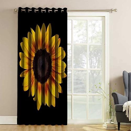 Miniatura 3 de Cortinas opacas de girasol para decoración de dormitorio, 1 panel, 47 pulgadas de ancho x 47 pulgadas de alto