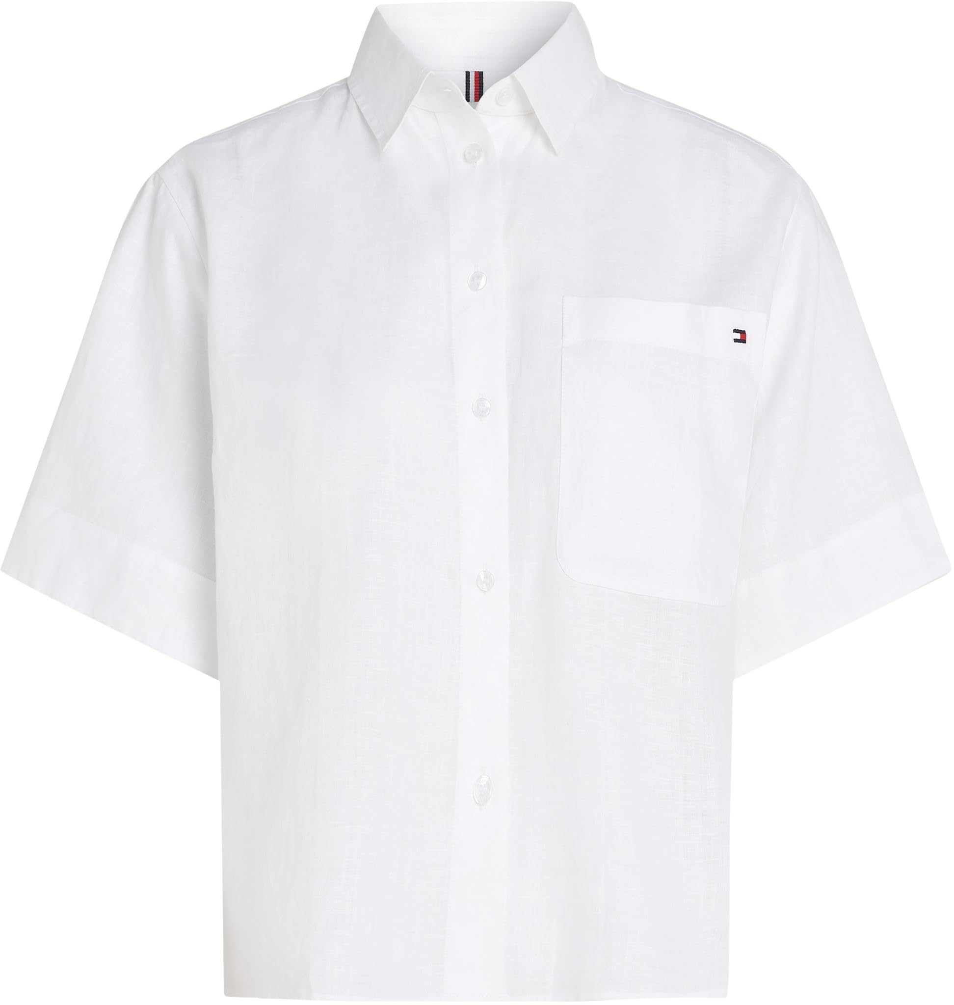 TOMMY HILFIGER Damska koszulka ESS Linen Relaxed S/S WW0WWW44720, biały (Th Optic White), 32