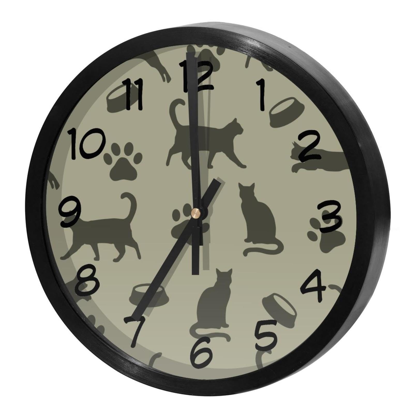 Horloge murale quartz silencieuse à motif chat noir pour décoration de maison