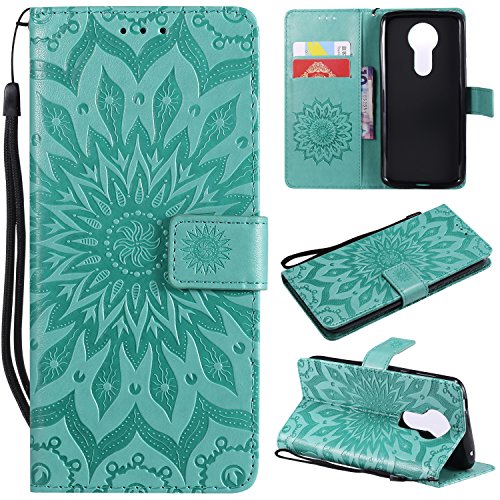 Laybomo Funda para Motorola Moto E5 Plus Carcasa Bolsa Tapa Cuero Billetera Magnética Protector Silicona Suave TPU Cover Funda Moto E Plus Avec Fente pour Carte, Estampado de Flores (Verde)