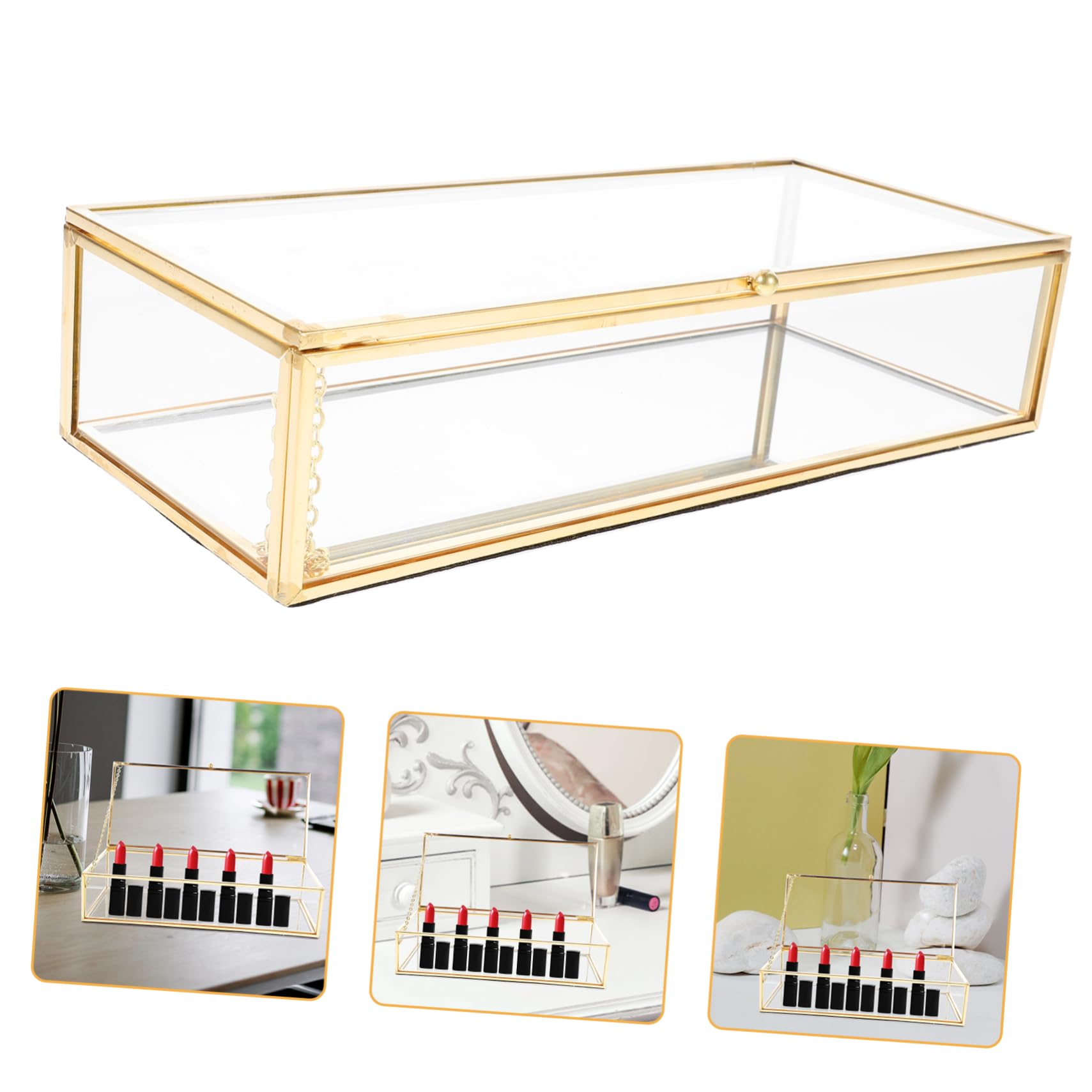 Lshtshf-ou Metal Elegant Ledge Glass Jewelry Box Storage Case For Rings Bracelets Display Organizer