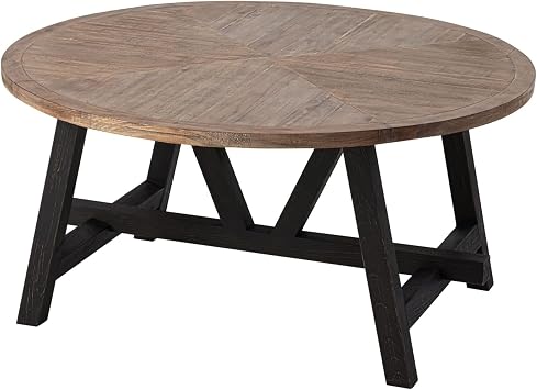 COZAYH Rustic Farmhouse End Table with Storage Shelf, French Country Modern Round Accent Side Table for Small Spaces, Wood Top & Black Base