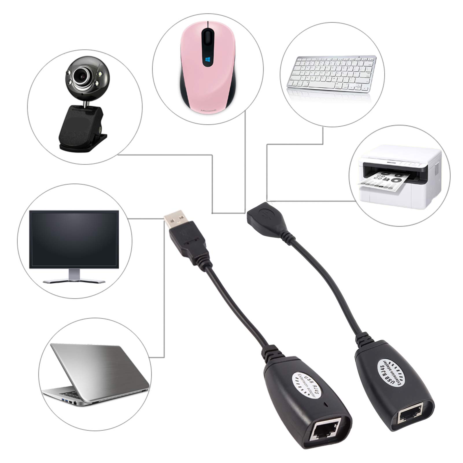 KUIDAMOS USB 2.0 to RJ45 Ethernet Extension Extender Over Cat5/Cat5e /Cat6 Cable Network Adapter Cable Wired LAN USB 2.0 Extender Over Cat Extender Cable Adapter Type A Male to A Female