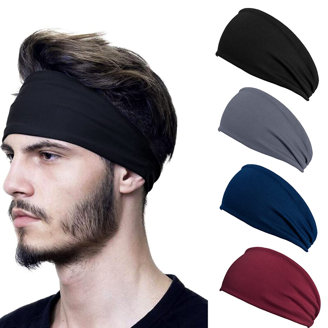 DQST Diademas Deportivas para La Cabeza, Kit de Bandas Elásticas con 4 Colores para Hombre y Mujer, Diademas de Cabello Absorbe El Sudor, Secado Rápido, Transpirable,...