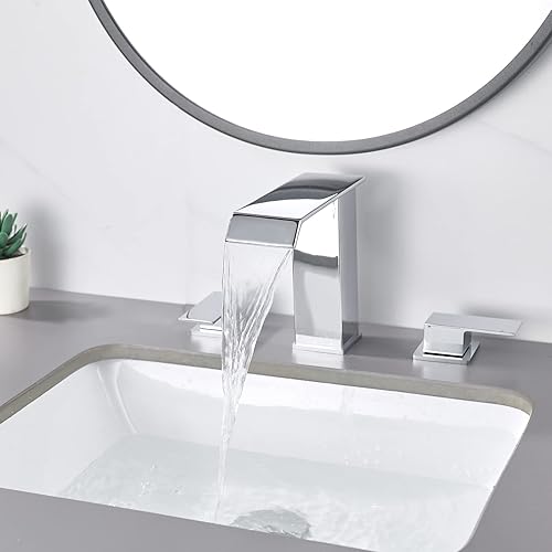 Miniatura 4 de LOOPAN Grifo de baño generalizado  Grifos de baño en cascada para fregadero de 3 agujeros, grifo de fregadero de baño de 8 pulgadas, 2 asas, grifos