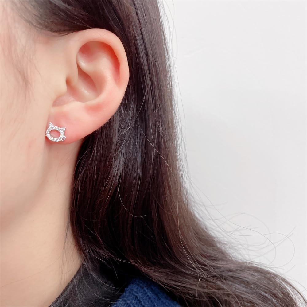 Cute 20g Cat Cz Small Stud Earrings for Women Stainless Steel Crystal Lovely Kitten Animal Cartilage Tiny Flat Screw Back Tragus Piercing Sleeper Studs Hypoallergenic Jewelry for Niece Daughter - Image 5