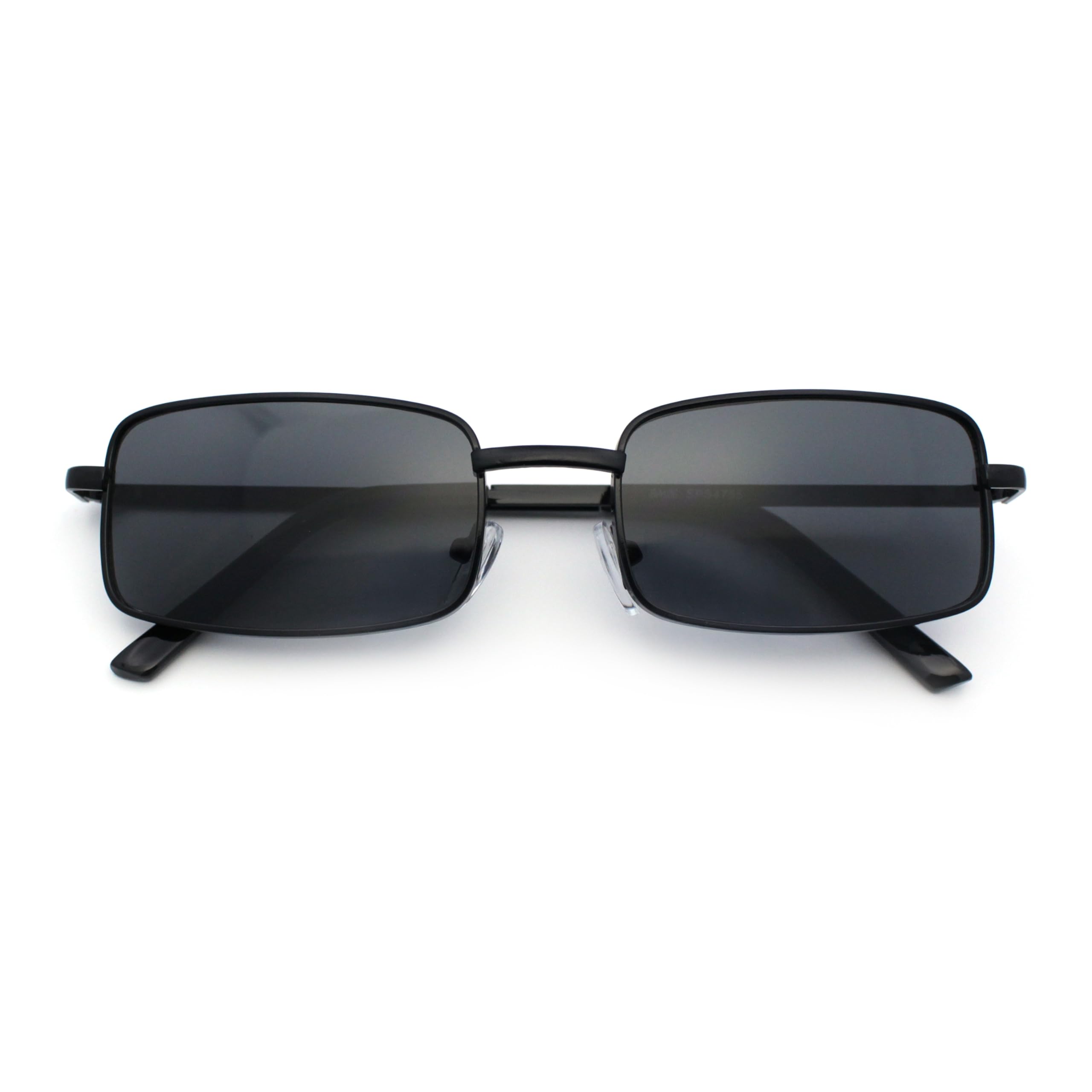 Mens Retro Vintage Narrow Rectangular Pimp Metal Mirrored Sunglasses All Black- Pack Of 1-image-43