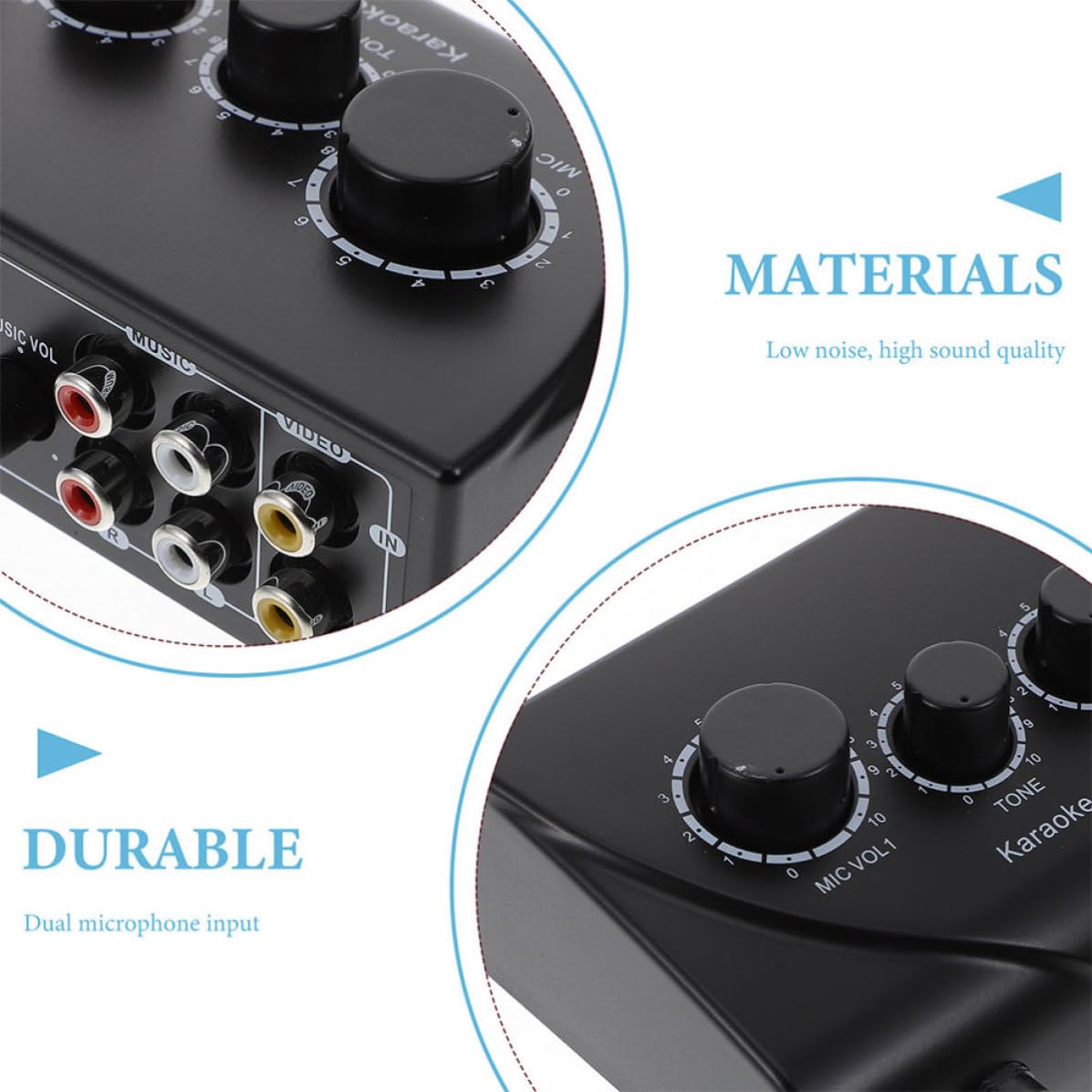 POPETPOP Mélangeur de Karaoké Professionnel Matériel Abs Noir avec Double Entrée Microphone et Câble, Système de Mixage Audio et Composants Électroniques pour Scènes et Familles