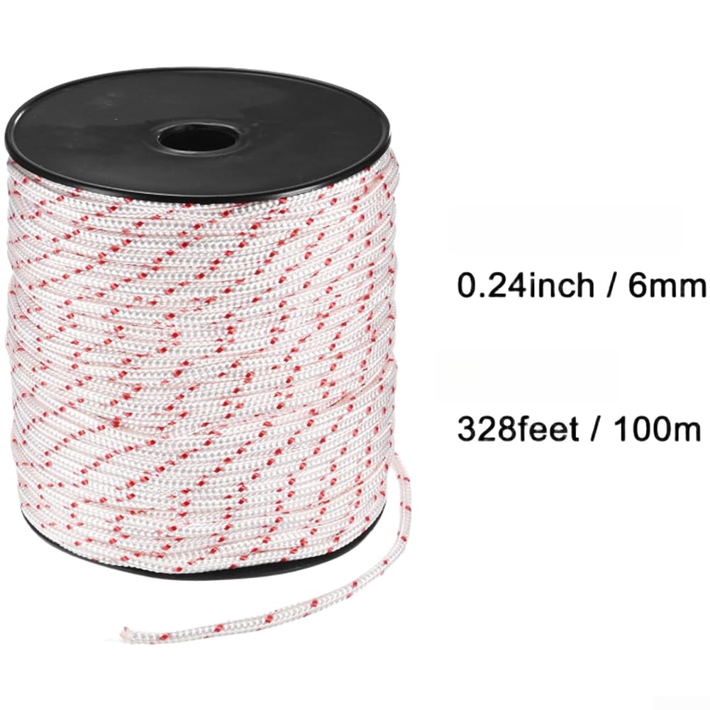 Corda di avviamento a strappo da 6 mm x 100 m, 16 fili, in nylon, per tosaerba, motosega, decespugliatore e decespugliatore, corda di avviamento bianca per apparecchiature elettriche esterne
