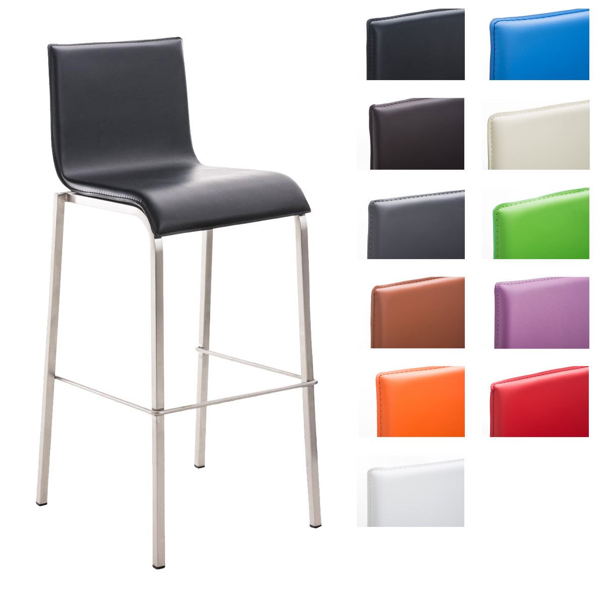 CLP Sgabello Bar Impilabile Avola In Acciaio E Similpelle I Sedia Alta Da Cucina Con Schienale Altezza Seduta 78 CM | Colore nero