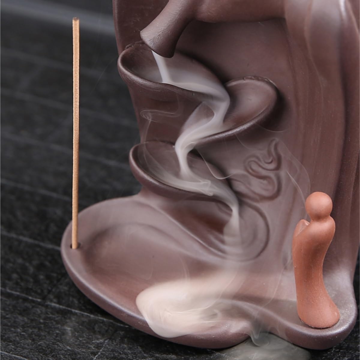 Bruciatore per Incenso Bruciatore di Incenso con Riflusso Sabbia Viola, Decorato A Mano Buddha Famiglia Ufficio