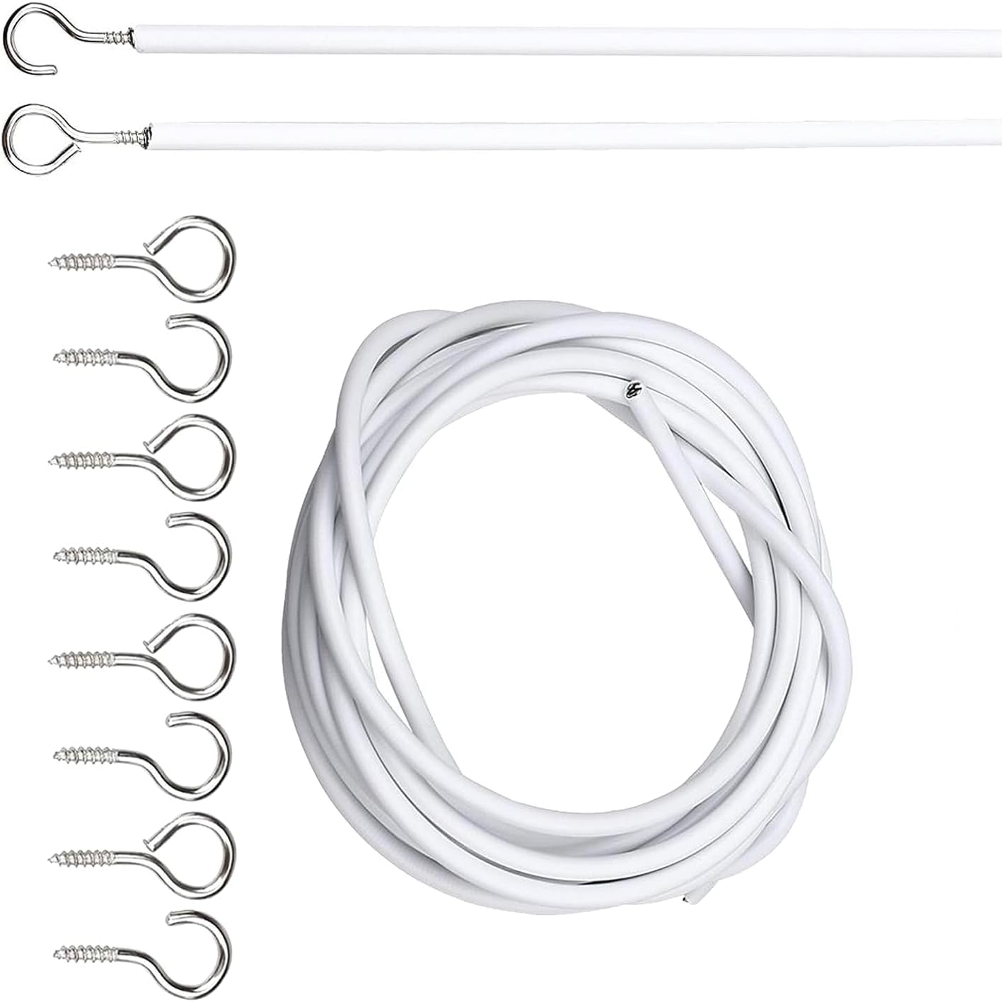 2M White Curtain Wire Cord Cable with Free Hook and Eye Fittings Net Curtain Kit 2 Meter Curtain Rail Wire Cord with Hooks for Window Curtain Hanging Net Curtains & Pictures.