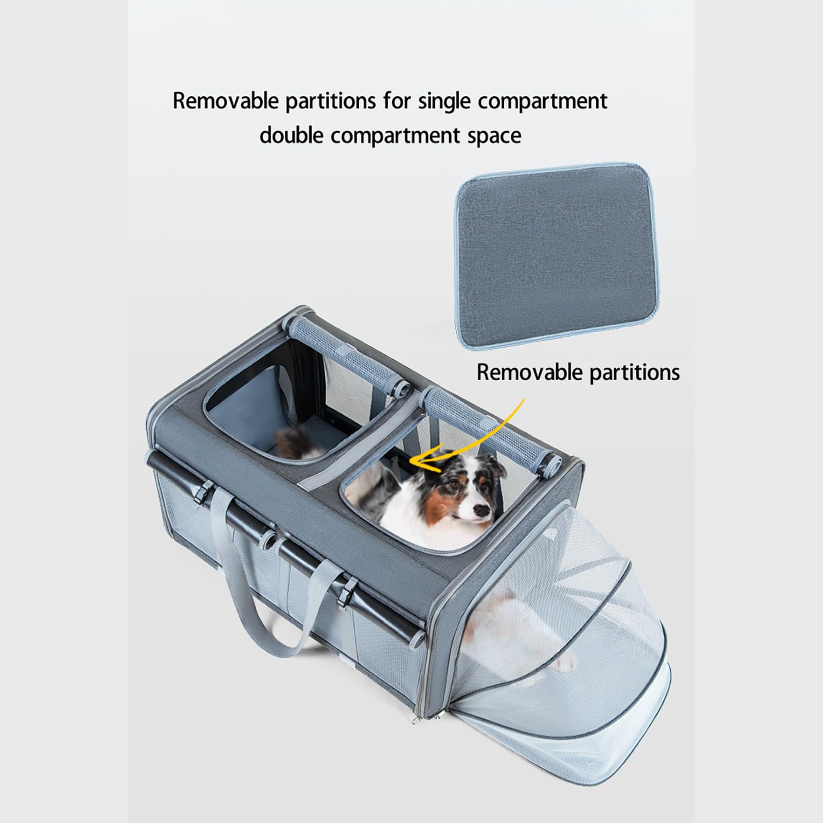 Bolsa de transporte expandible para mascotas, caja de viaje para mascotas, dos cajas, con ruedas extraíbles, divisores ajustables y asa telescópica, adecuada para perros y gatos pequeños y medianos