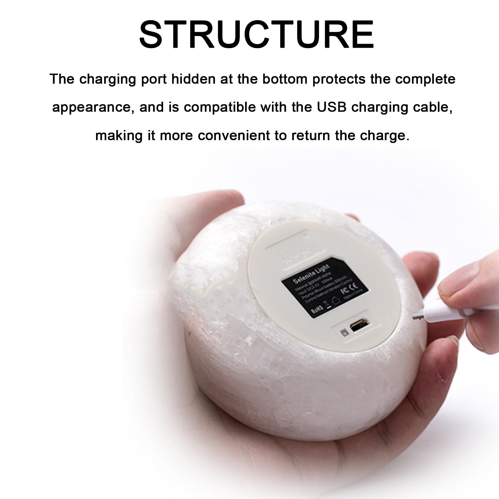 2 Lámparas De Noche Artesanales, Recargables por USB, con 3 Temperaturas De Color, Sensor De Vibración Y Atenuación Táctil. Mineral Natural Y Diseño De Piedra Aleatorio. para Regalar