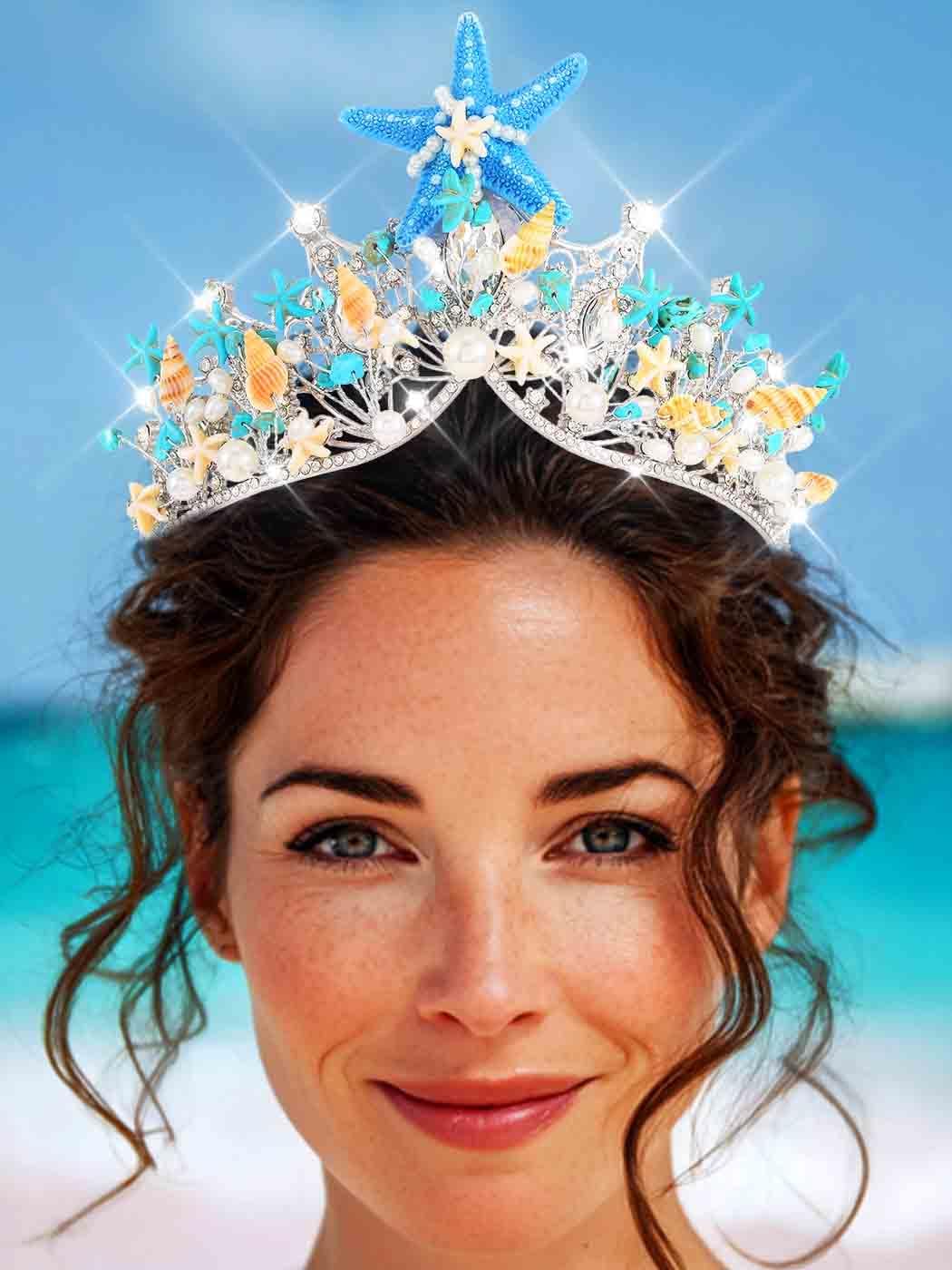 Mermaid Crown Seashell Tiara Starfish Headpiece Hair Accessories for Women - Image 2