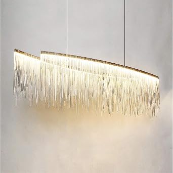 Tassel Chandelier LED Modern Decorative Pendant Light Chain Linear Ceiling Lighting for Living Room Dining Room Hotel Store,Chrome+Tricolor Light-120cm Chrome Tricolor Light 100cm