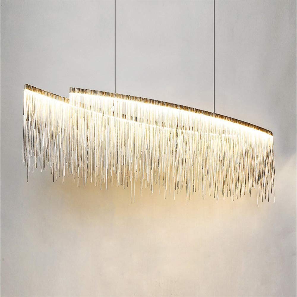 SYAXVOM Modern Chandelier Pendant Light with Luxury Tassels 100cm Linear Ceiling Fixture for Living Room Dining Hotel Store - Chrome & Tricolor Lighting
