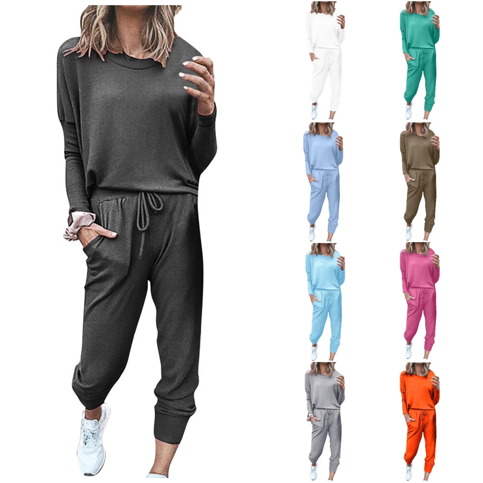 Tatumaie Womens Fall Sweatsuits 2025 2 Piece Lounge Sets Trendy Solid Pullover Top Jogger Clothes Tracksuit Set Outfits