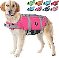 EMUST XL Dog Life Jacket New Solid Pink - Adjustable Swim Vest with Rescue Handle, Reflective Strips for Boating, Swimming Safety